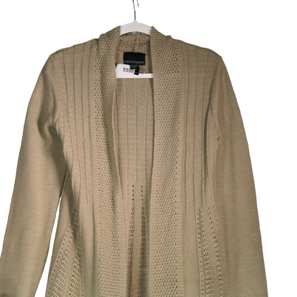 Cynthia Rowley Cardigan Sweater Womens M Brown Wool Blend Pretty Knit Long Boho - Picture 2 of 7